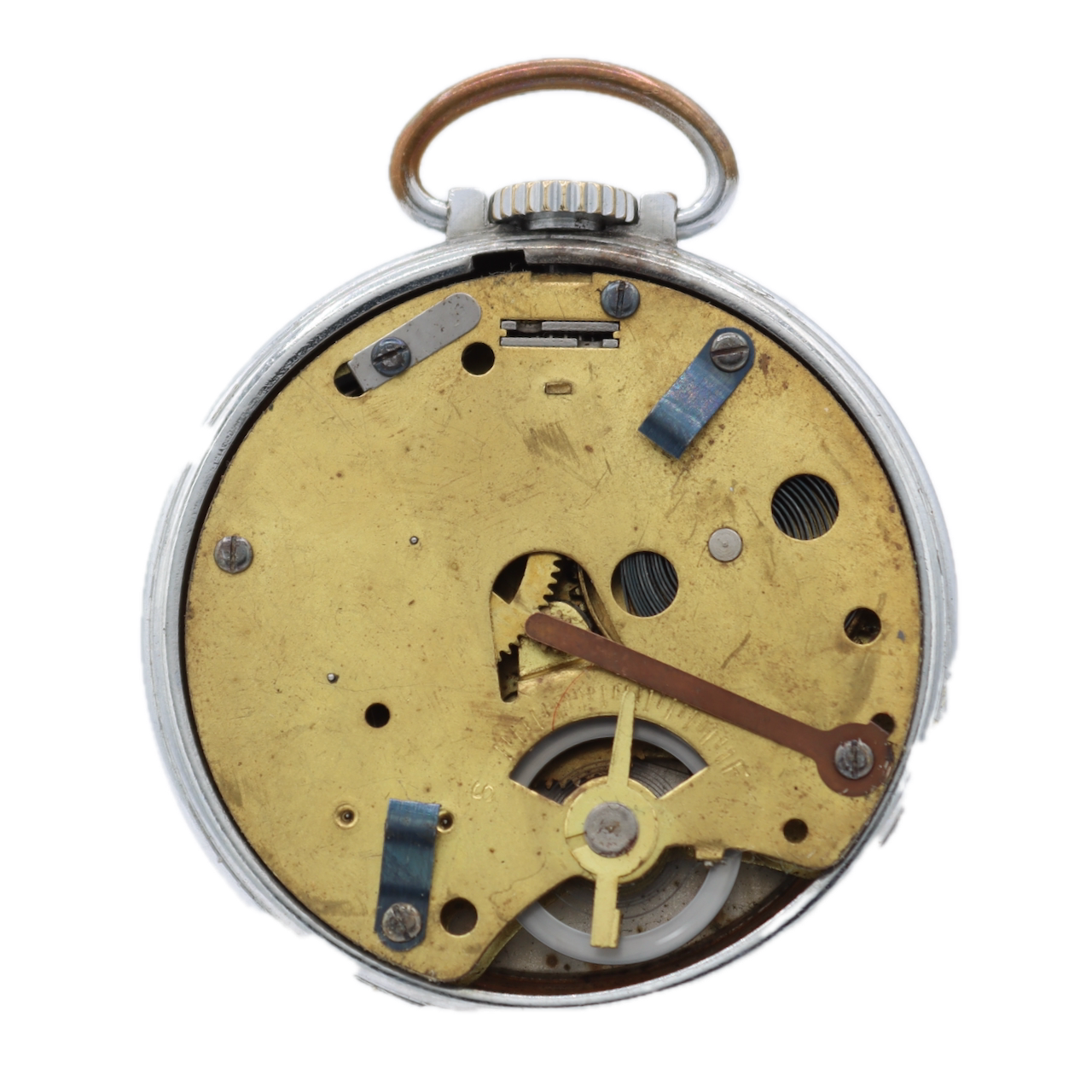 Antique 18s Ingersoll Sweepster Mechanical Pocket Watch Chrome Plated Swiss