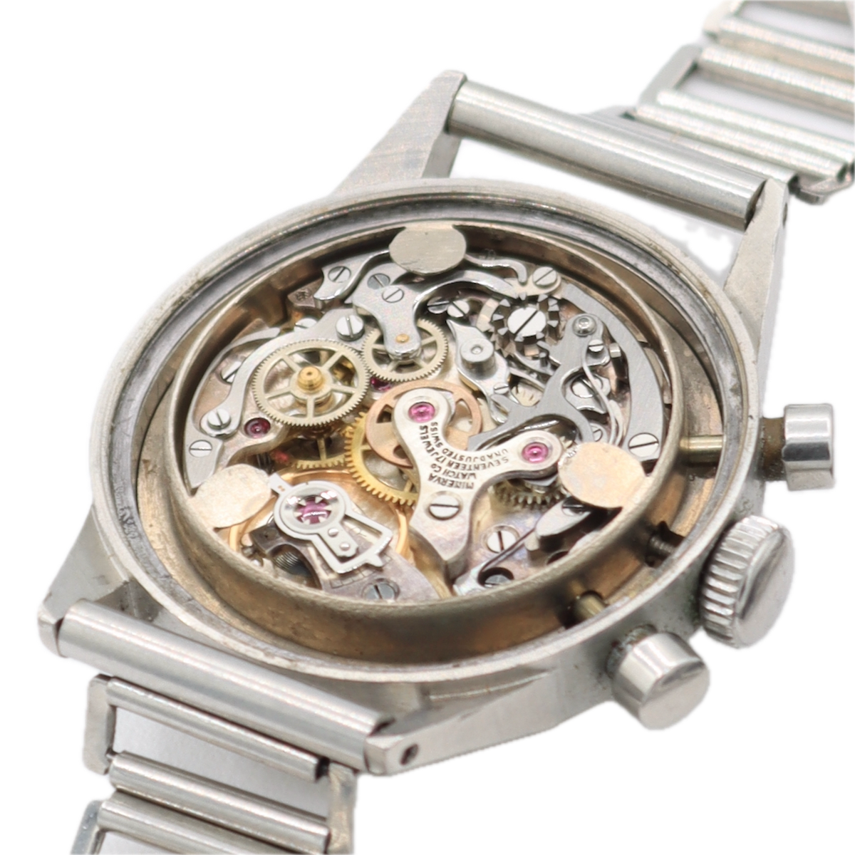 Vintage 32mm Minerva Men's Chronograph Wristwatch Valjoux 69 Swiss Steel Rare