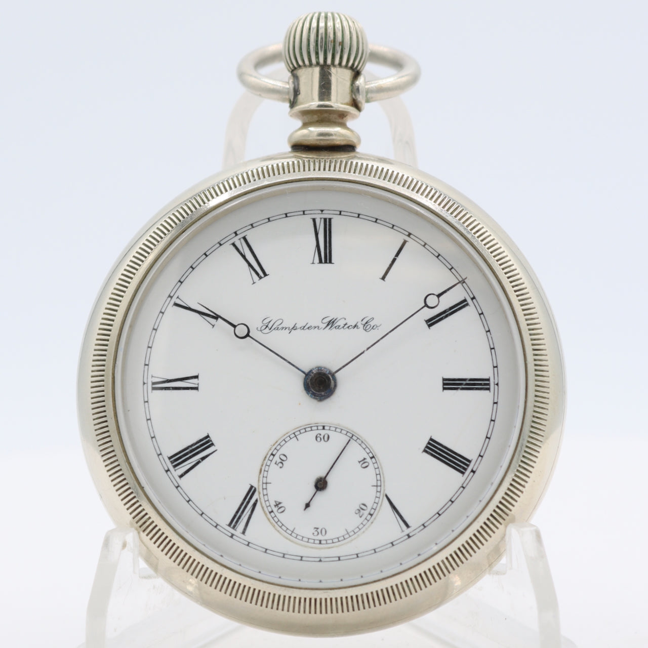 Antique 18s 1896 Hampden 15j Mechanical Railroad Pocket Watch Ore SilverUSA