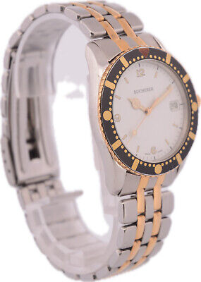 Vintage 36mm Bucherer 955.711 Men's Quartz Wristwatch Swiss Steel Two Tone