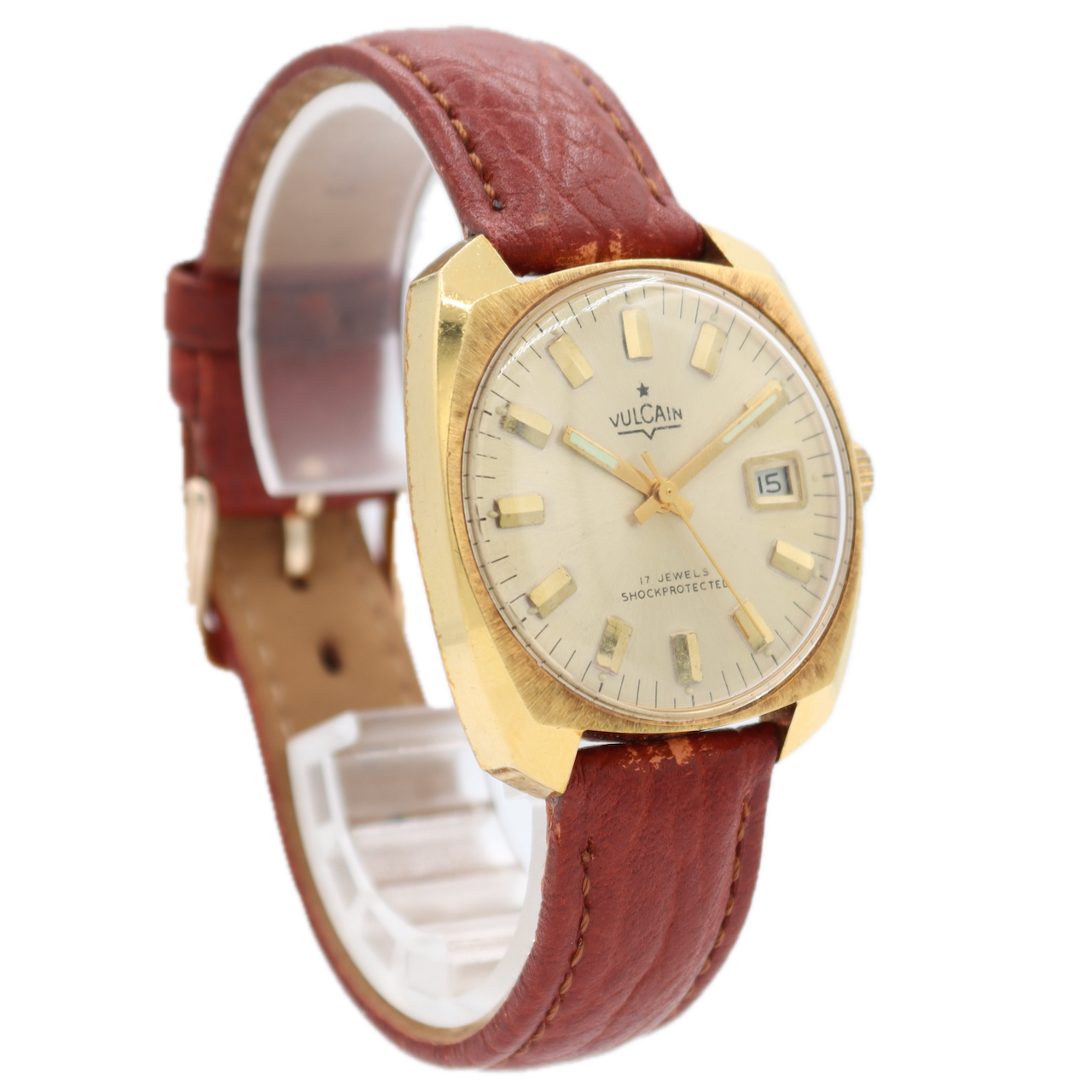 Vintage Vulcain Gold Sunburst Men's Automatic Wristwatch Savoie P75A Gold Tone