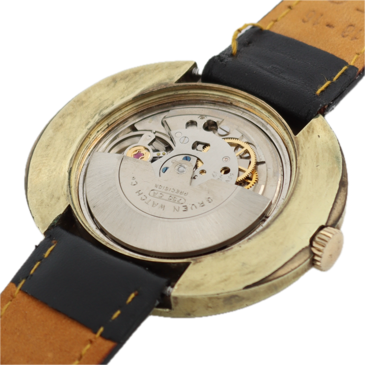 Vintage Gruen Precision UFO Men's Automatic Wristwatch Gold Tone Sunburst Date