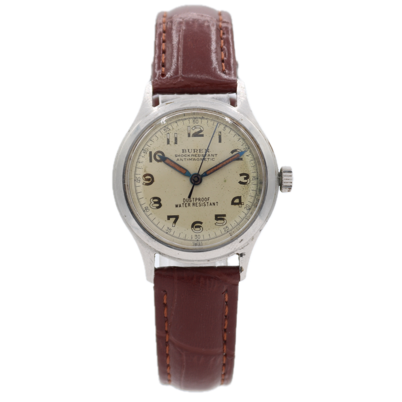 Vintage 31mm Buren Grand Prix 17 Jewel Men's Mechanical Wristwatch Swiss Steel