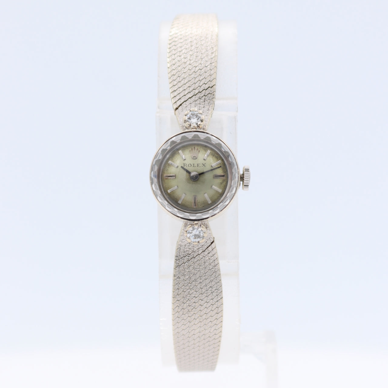 Vintage 15mm Rolex Diamonds Ladies Mechanical Wristwatch 14k White Gold W/Box