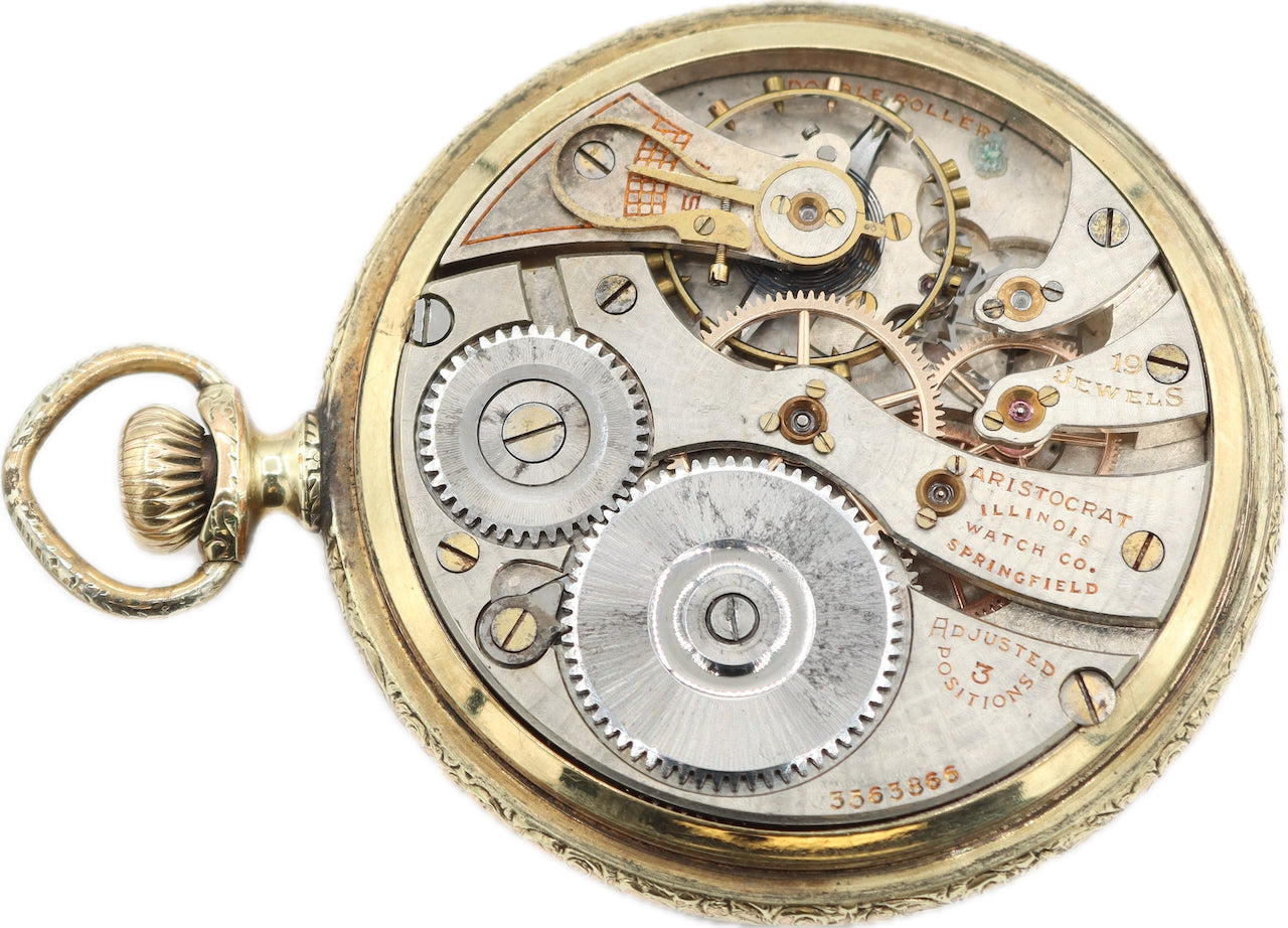 Antique 16 Size Illinois Spider Web Finish Pocket Watch Grade 306 Gold Filled