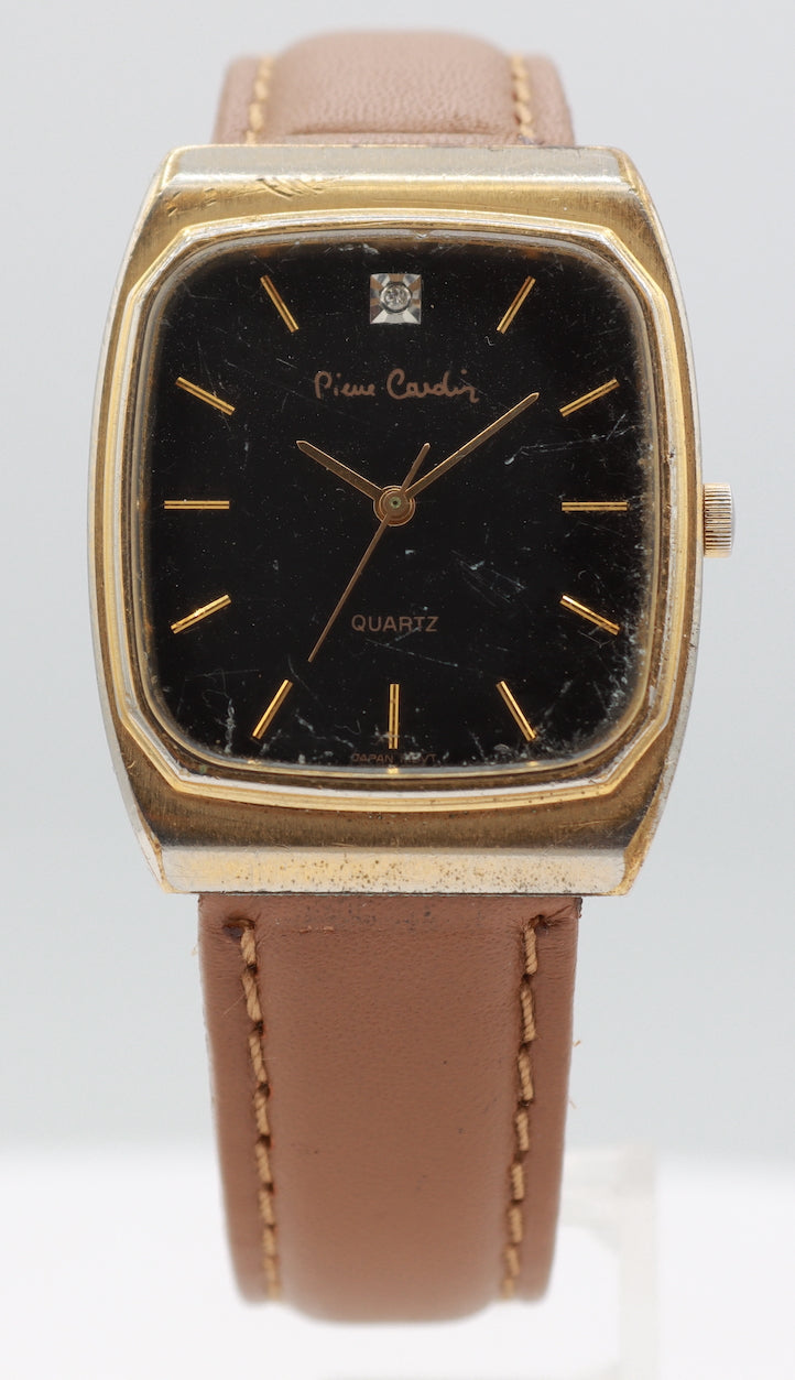 Vintage Pierre Cardin Tank Men's Quartz Wristwatch Swiss Steel & Gold