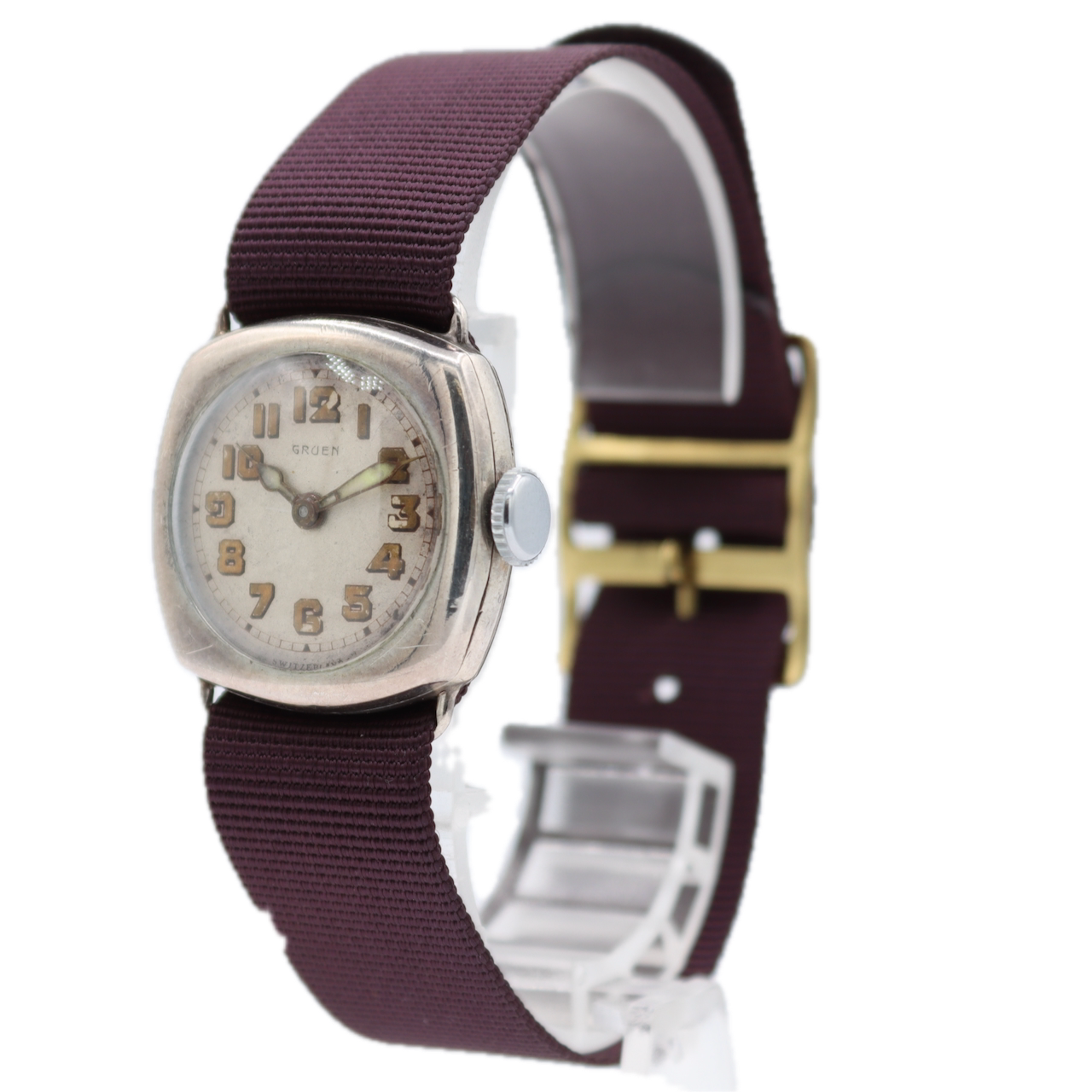 Vintage Gruen Wire Lug Ladies Mechanical Wristwatch Swiss Silver Trench Style