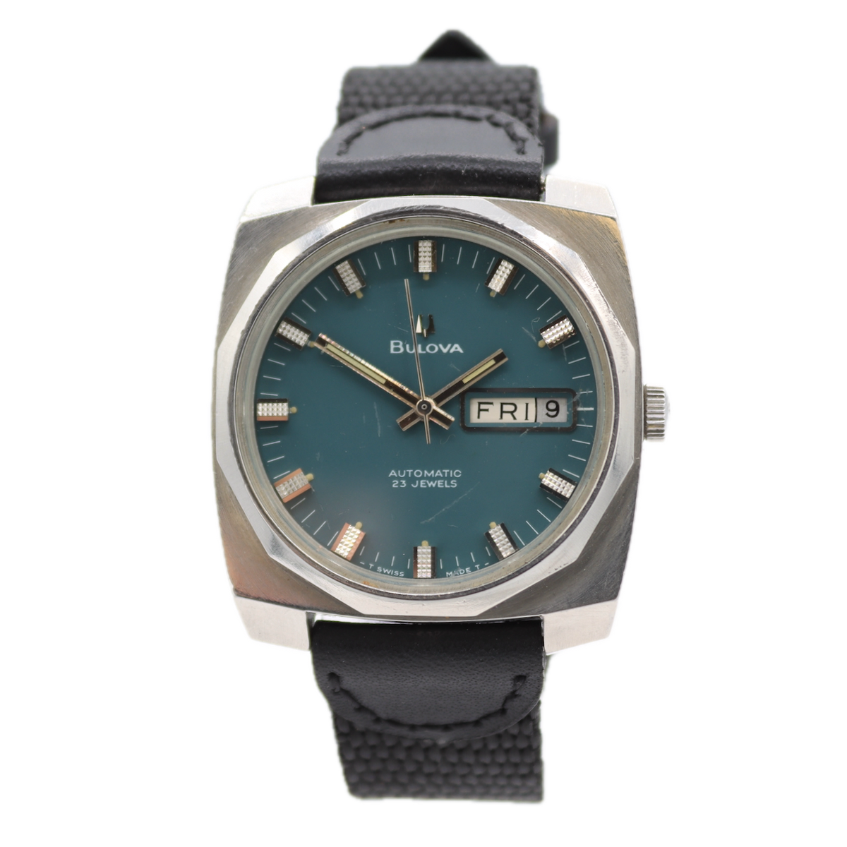 Vintage 35mm Bulova 849 Blue Dial 23J Men's Automatic Wristwatch 11ANACB Steel
