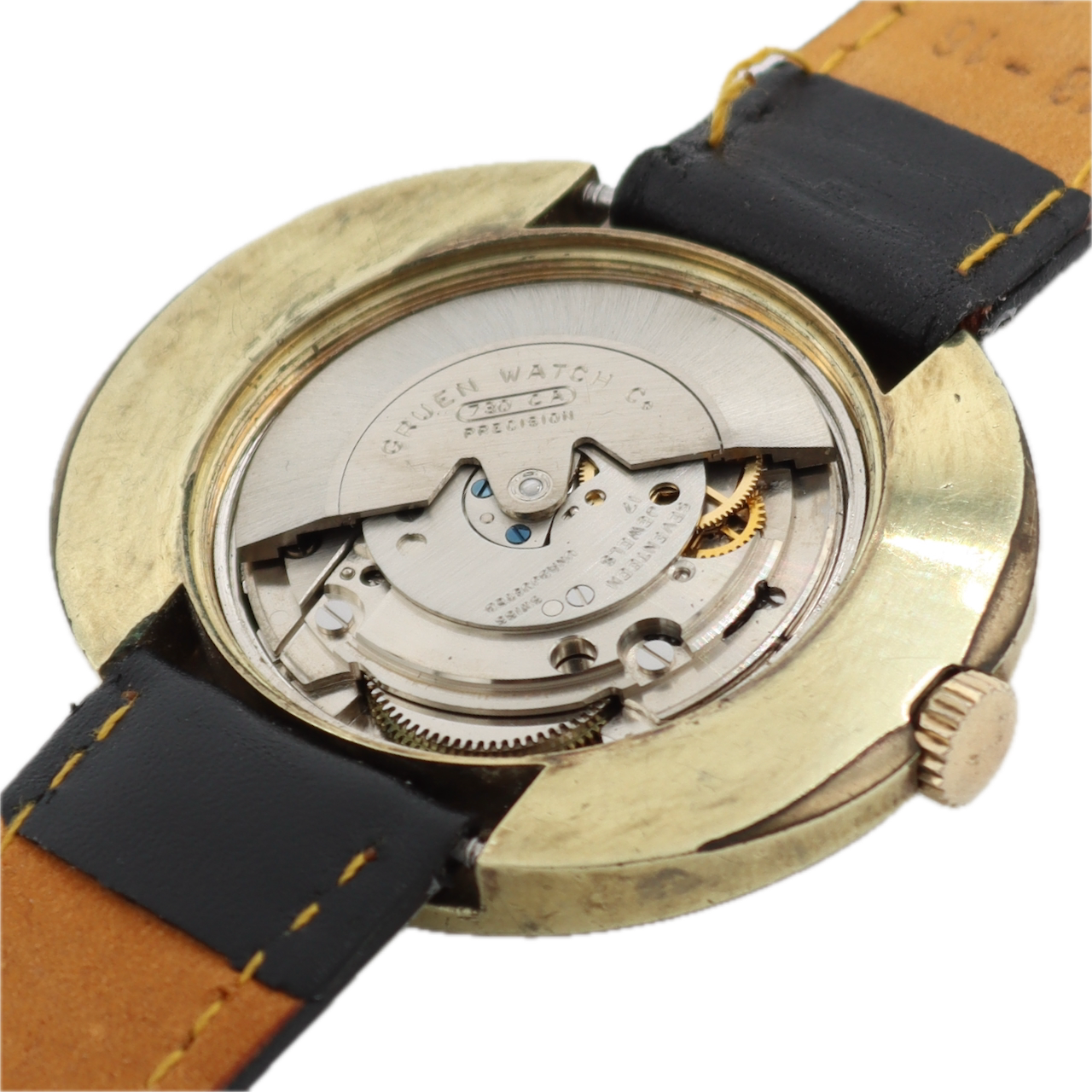 Vintage Gruen Precision UFO Men's Automatic Wristwatch Gold Tone Sunburst Date