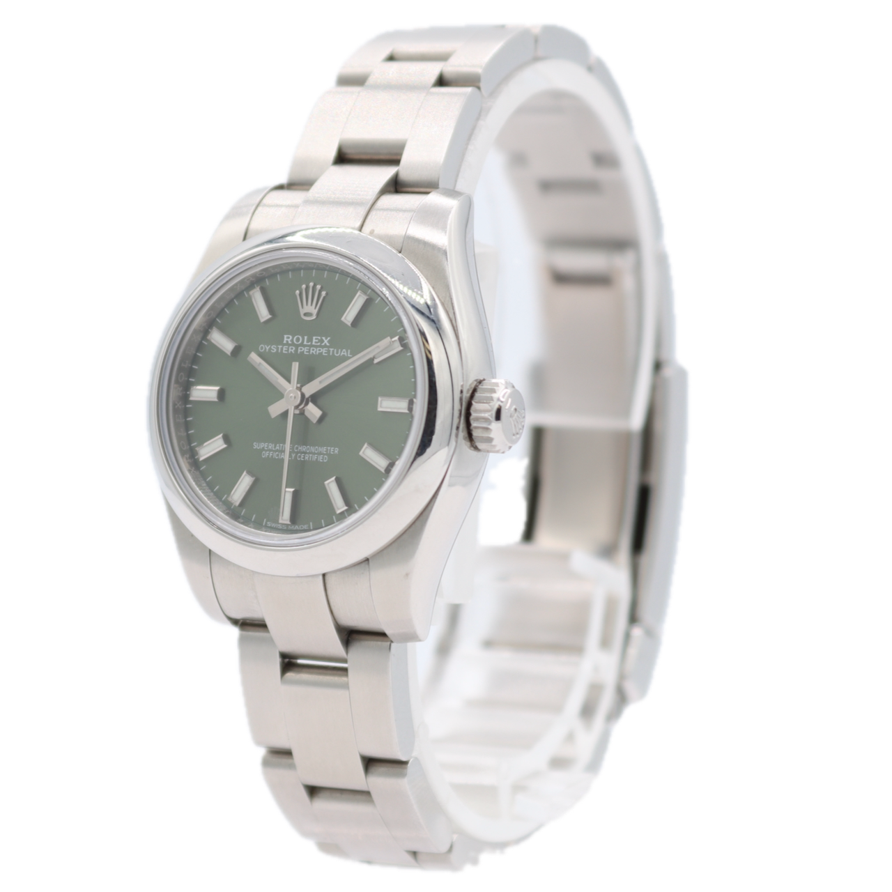 Rolex 176200 Oyster Perpetual Olive Green Ladies Automatic Wristwatch Steel