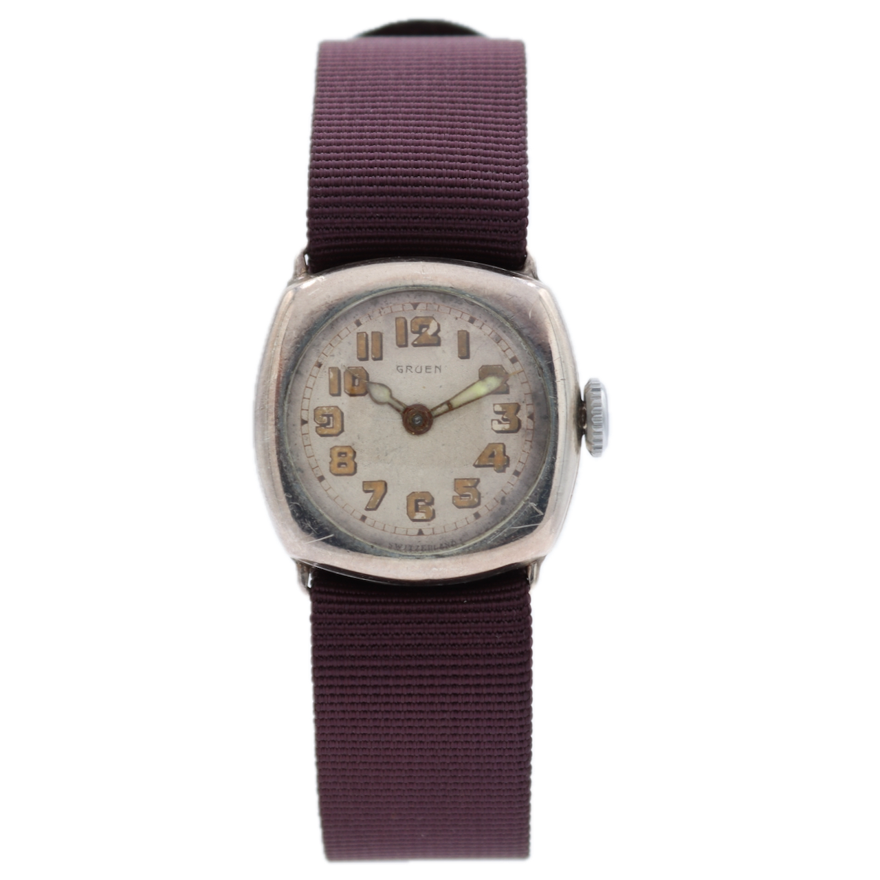 Vintage Gruen Wire Lug Ladies Mechanical Wristwatch Swiss Silver Trench Style
