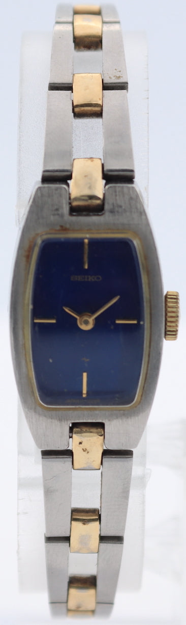 Vintage Seiko Blue Sunburst Two Tone Ladies Mechanical Wristwatch Gold Tone
