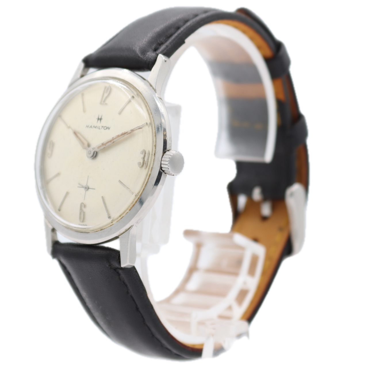 Vintage 33mm Hamilton White Dial Men's Mechanical Wristwatch Swiss Steel W/ Box