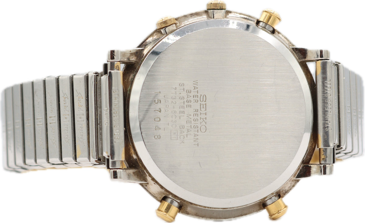 Vintage 37mm Seiko 7t32-6C30 Men's Quartz Chronograph Wristwatch Two Tone