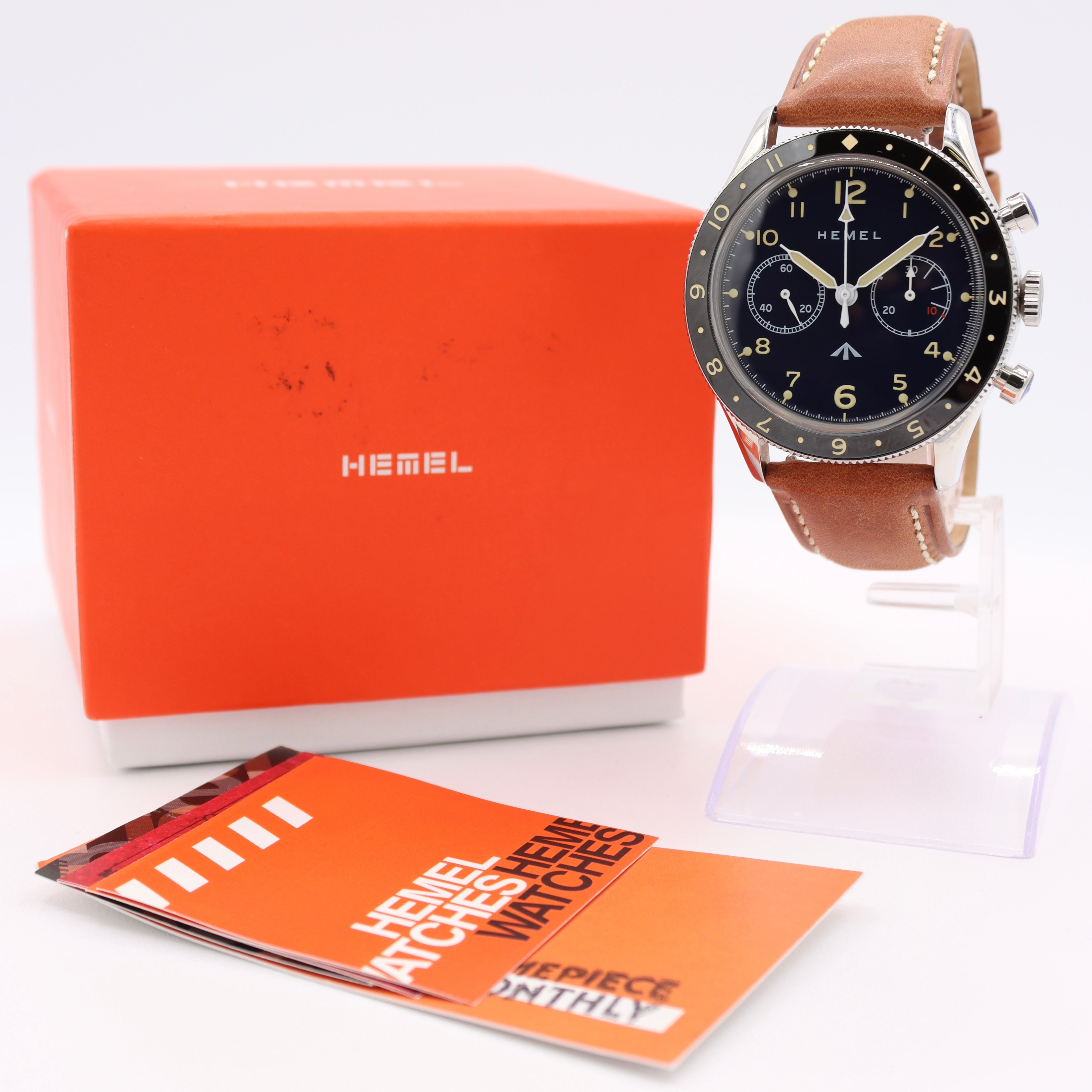 42mm Hemel HF25 Airfoil Men's Chronograph Wristwatch USA Steel Black Dial W/ Box