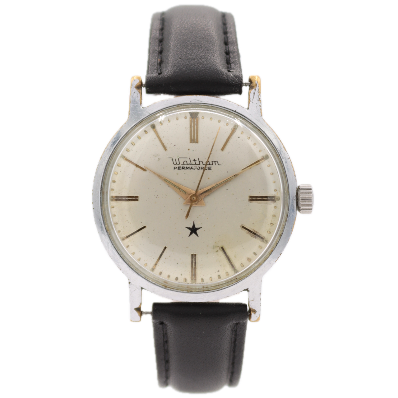 Vintage 34mm Waltham Permaforce Men's Mechanical Wristwatch Font 72 Swiss Steel