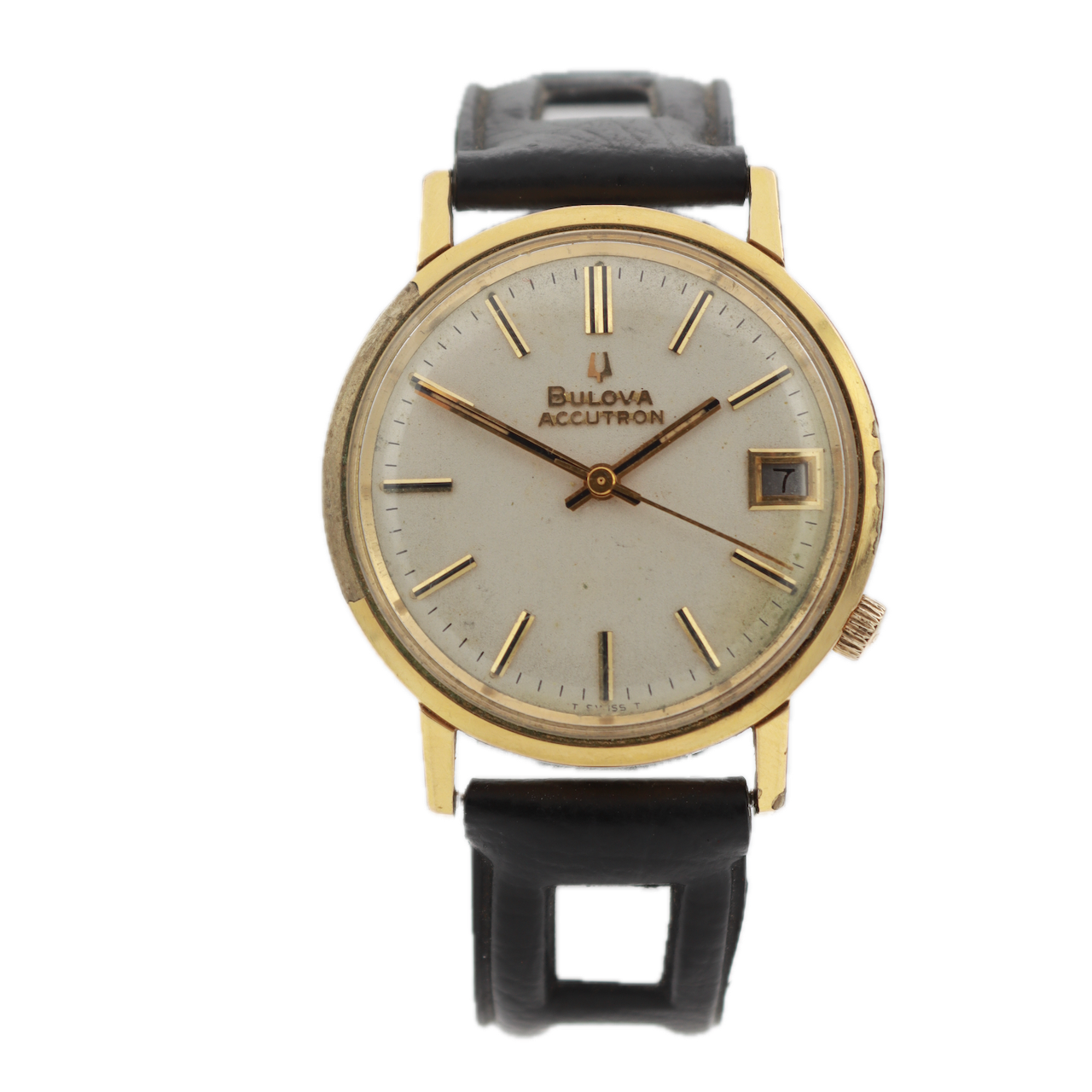 Vintage 1968 Bulova Accutron Date Men's Tuning Fork Wristwatch Swiss Gold Tone