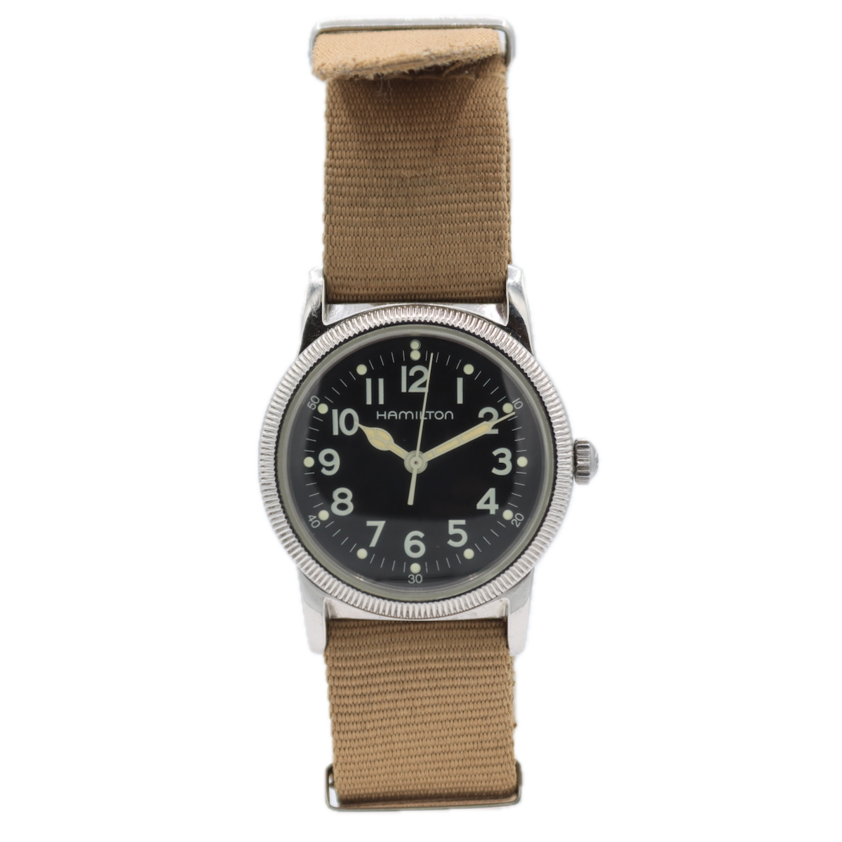 Vintage 32mm Hamilton 9715 Military Style Men's Quartz Wristwatch Swiss Steel