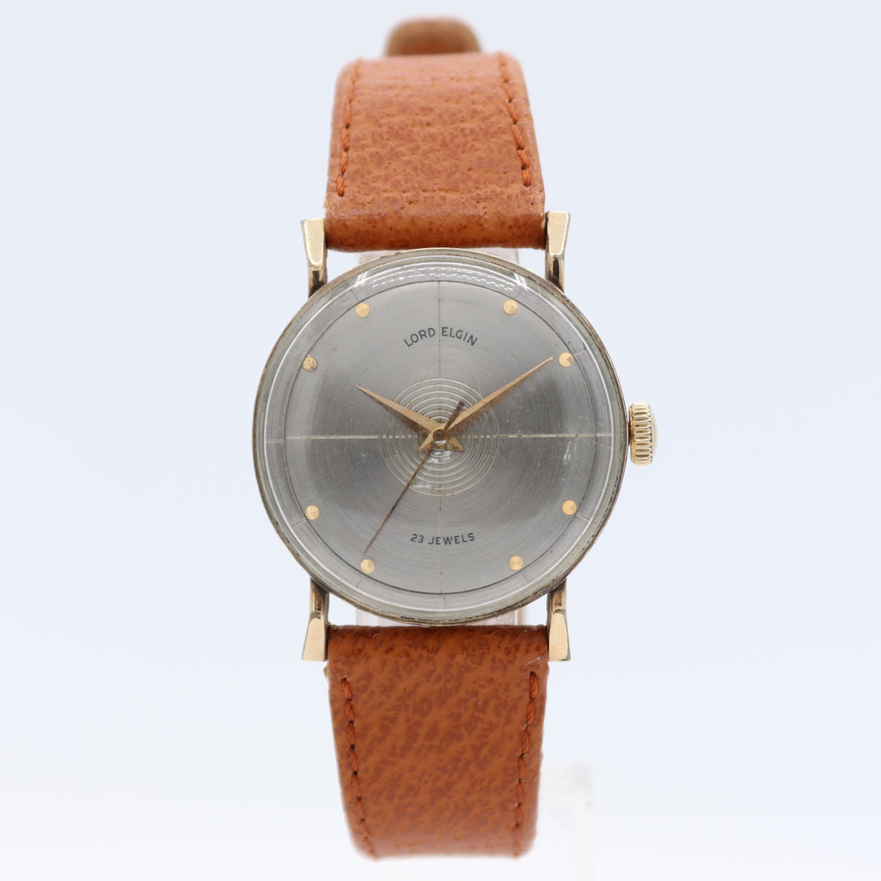 Vintage 30mm Lord Elgin 7685 Panorama 23j Men's Mechanical Wristwatch 14k GF