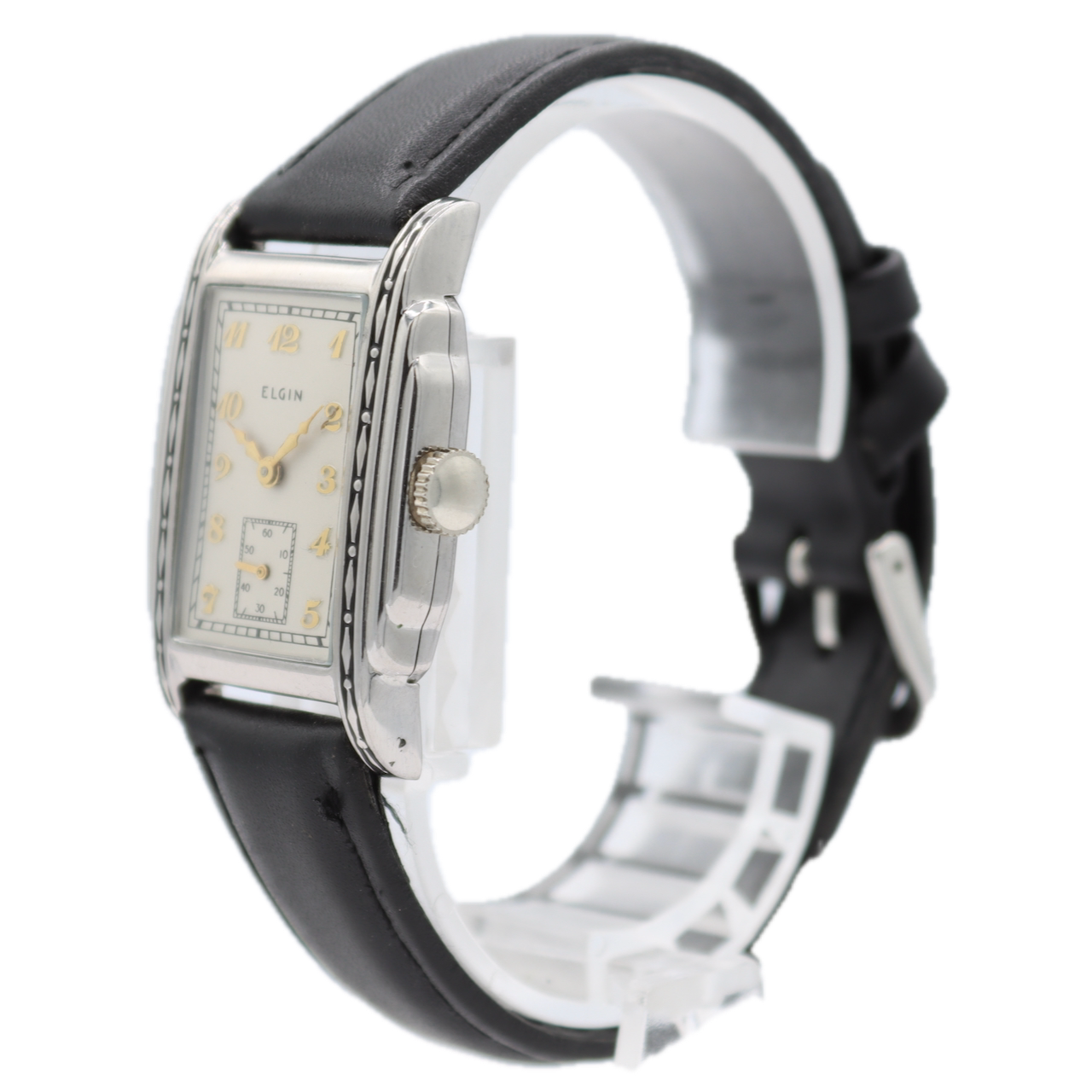 Vintage 1937 Elgin Art Deco 7J Men's Mechanical Wristwatch 526 Chrome Plated