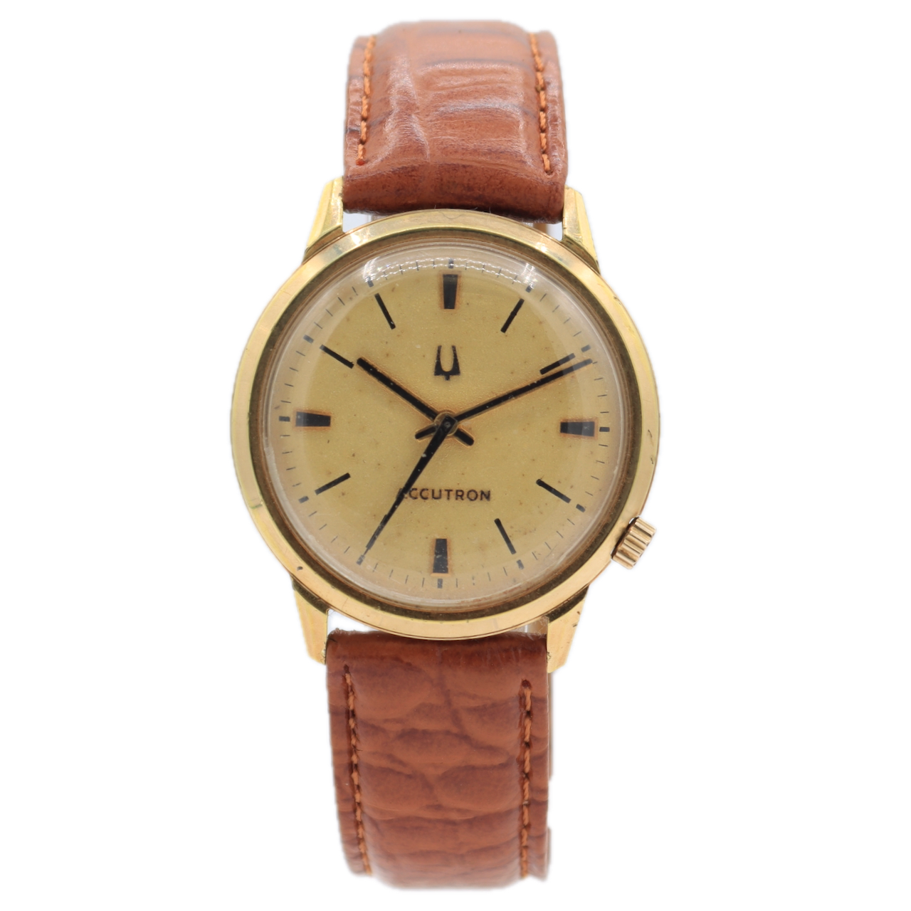 Vintage 34mm Accutron Frosted Dial Men's Tuning Fork Wristwatch 218 10k RGP