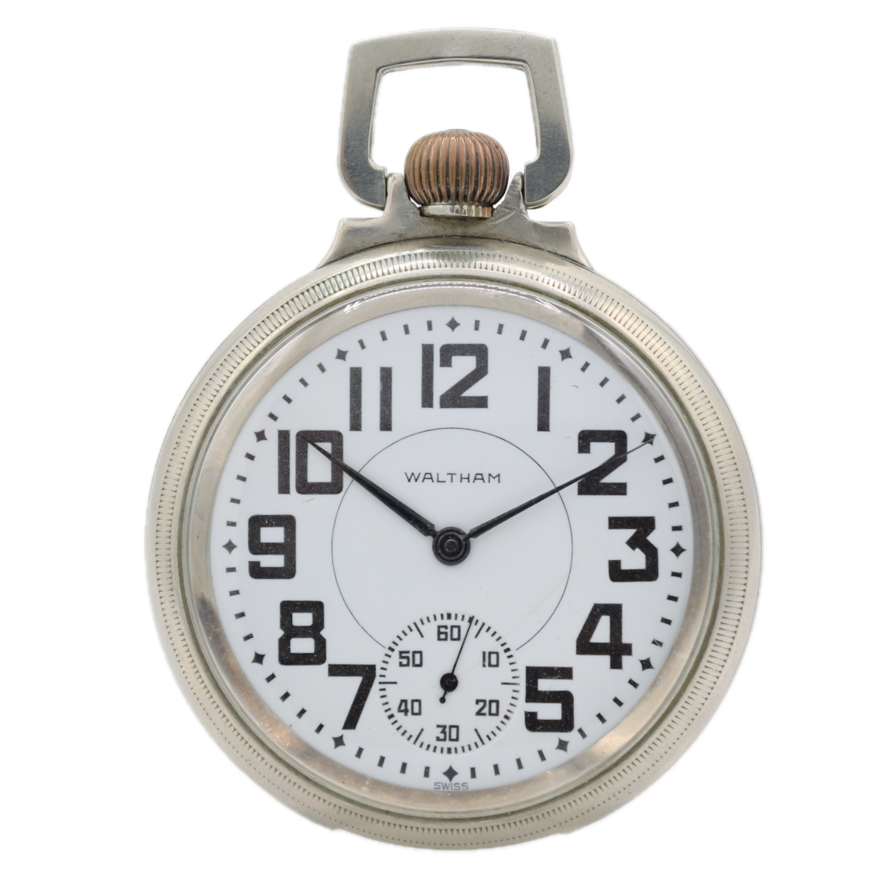 Antique 54mm Waltham Acid Etched 17 Jewel Mechanical Pocket Watch Nickel