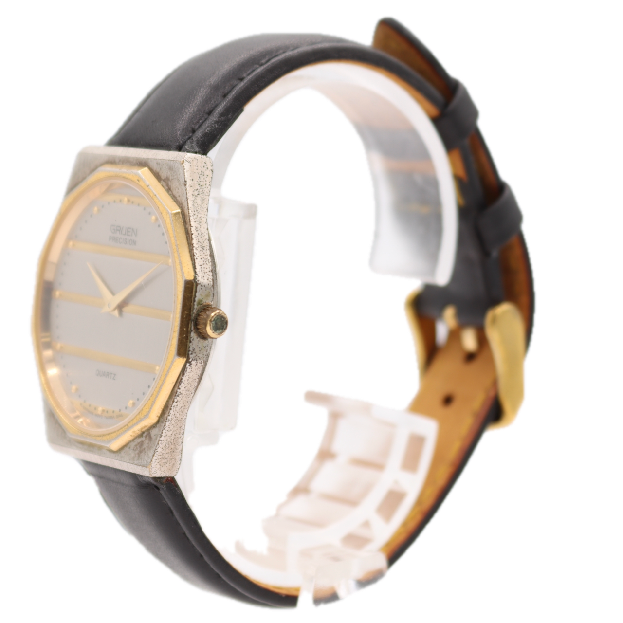 Vintage 33mm Gruen Precision Men's Quartz Wristwatch West Germany Gold Stripes