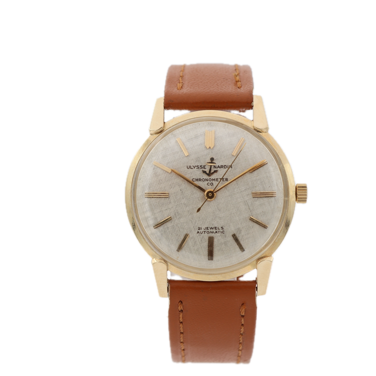 Vintage Ulysse Nardin Linen Chronometer Men's Automatic Wristwatch 14k Gold