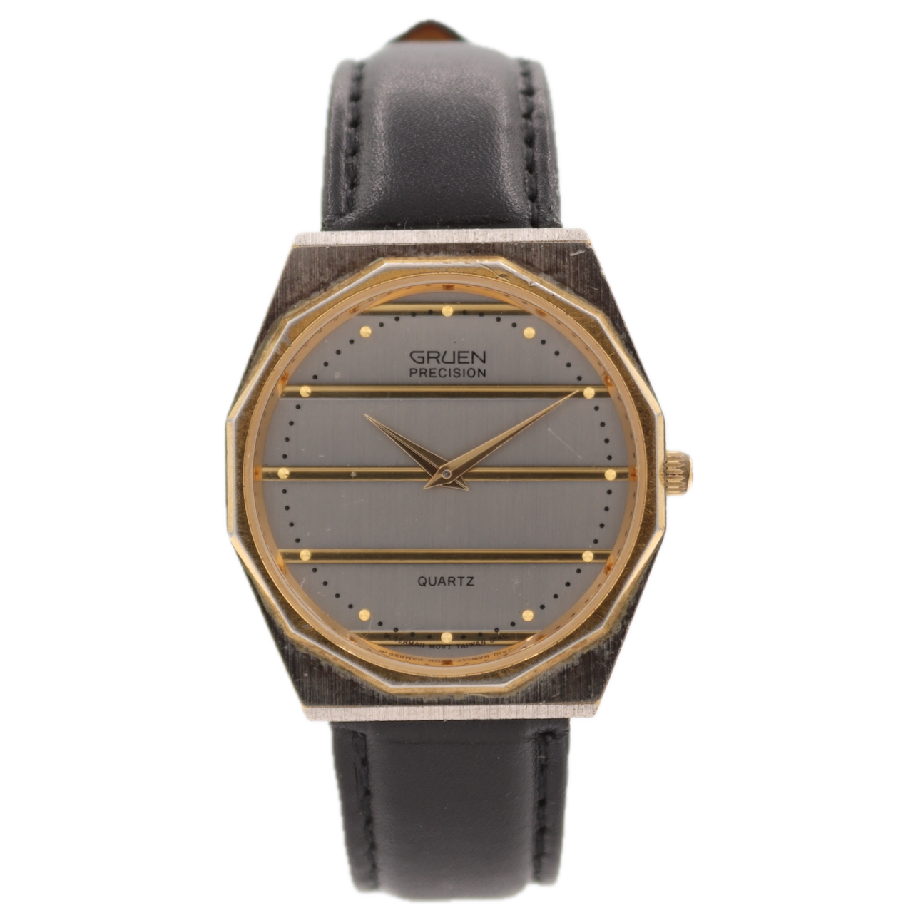 Vintage 33mm Gruen Precision Men's Quartz Wristwatch West Germany Gold Stripes