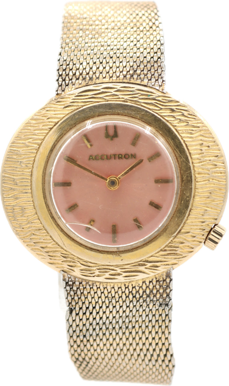 Vintage 36mm Accutron Bark Finish Ladies Tuning Fork Wristwatch 218 USA 10k GF