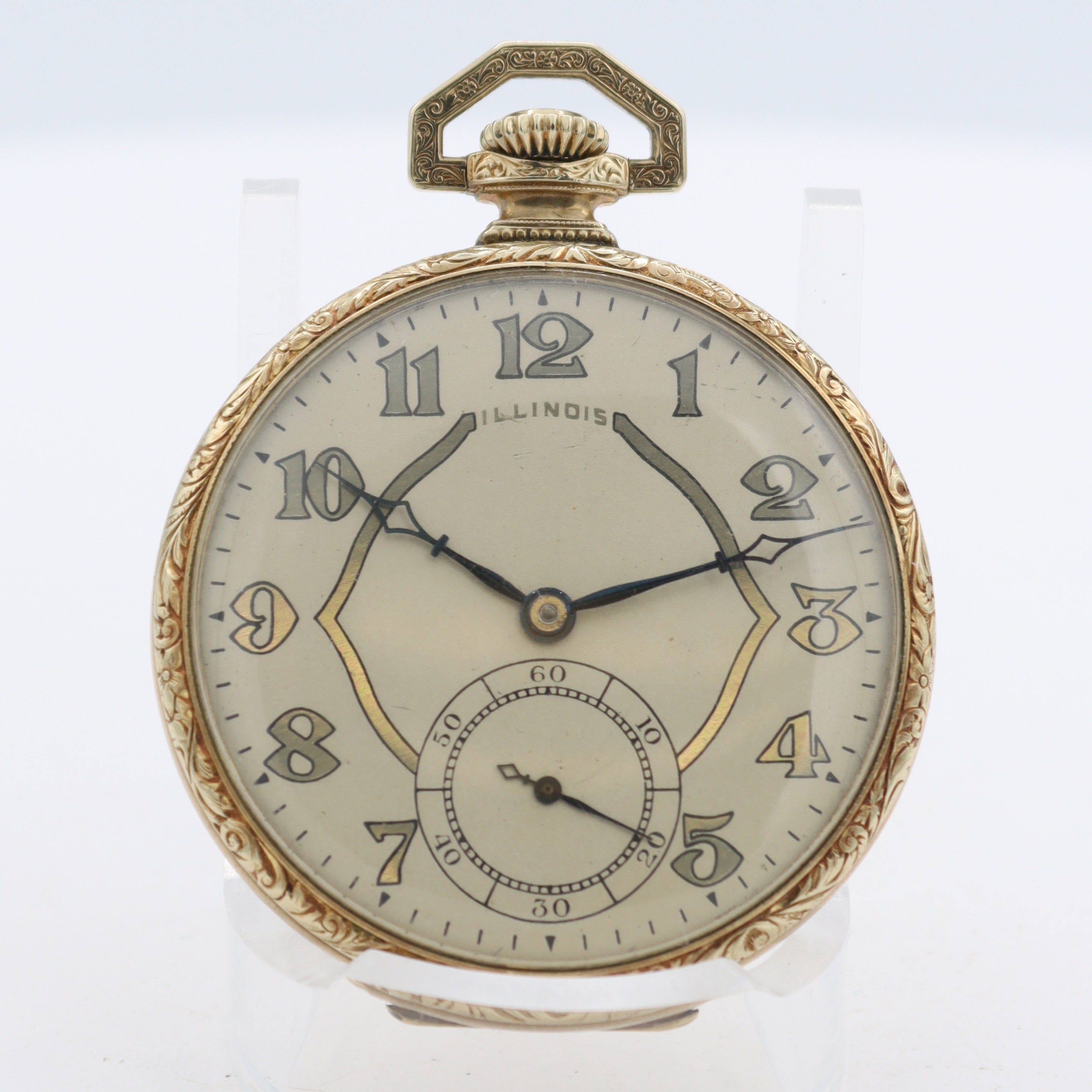 Antique 16s Illinois Enamel Mechanical Pocket Watch 127 Gold FIlled USA