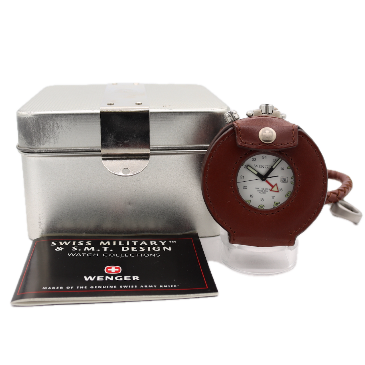 Wenger SMT Design Alarm Men's Quartz Pocket Watch Swiss W/ Leather Pouch & Box