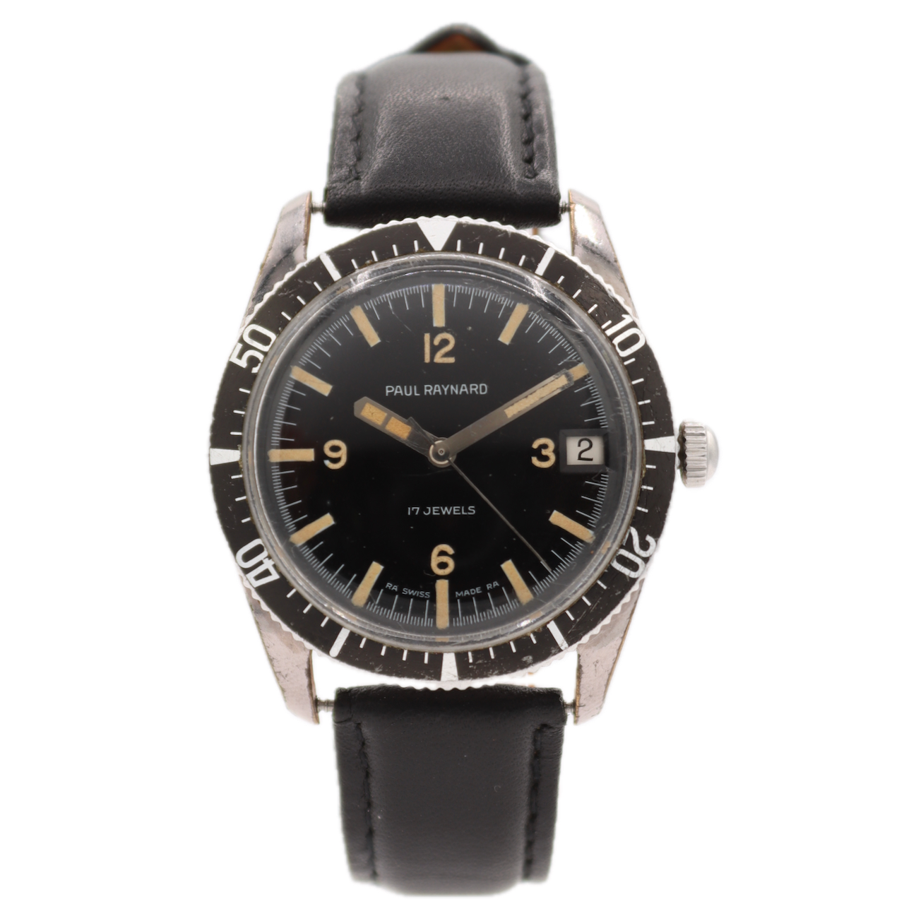 Vintage 36mm Paul Raynard Skin Diver Men's Mechanical Wristwatch Swiss Steel