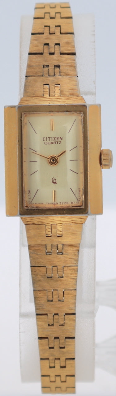 Vintage Citizen 3220 8775 CQ Tank Style Ladies Quartz Wristwatch Gold Tone