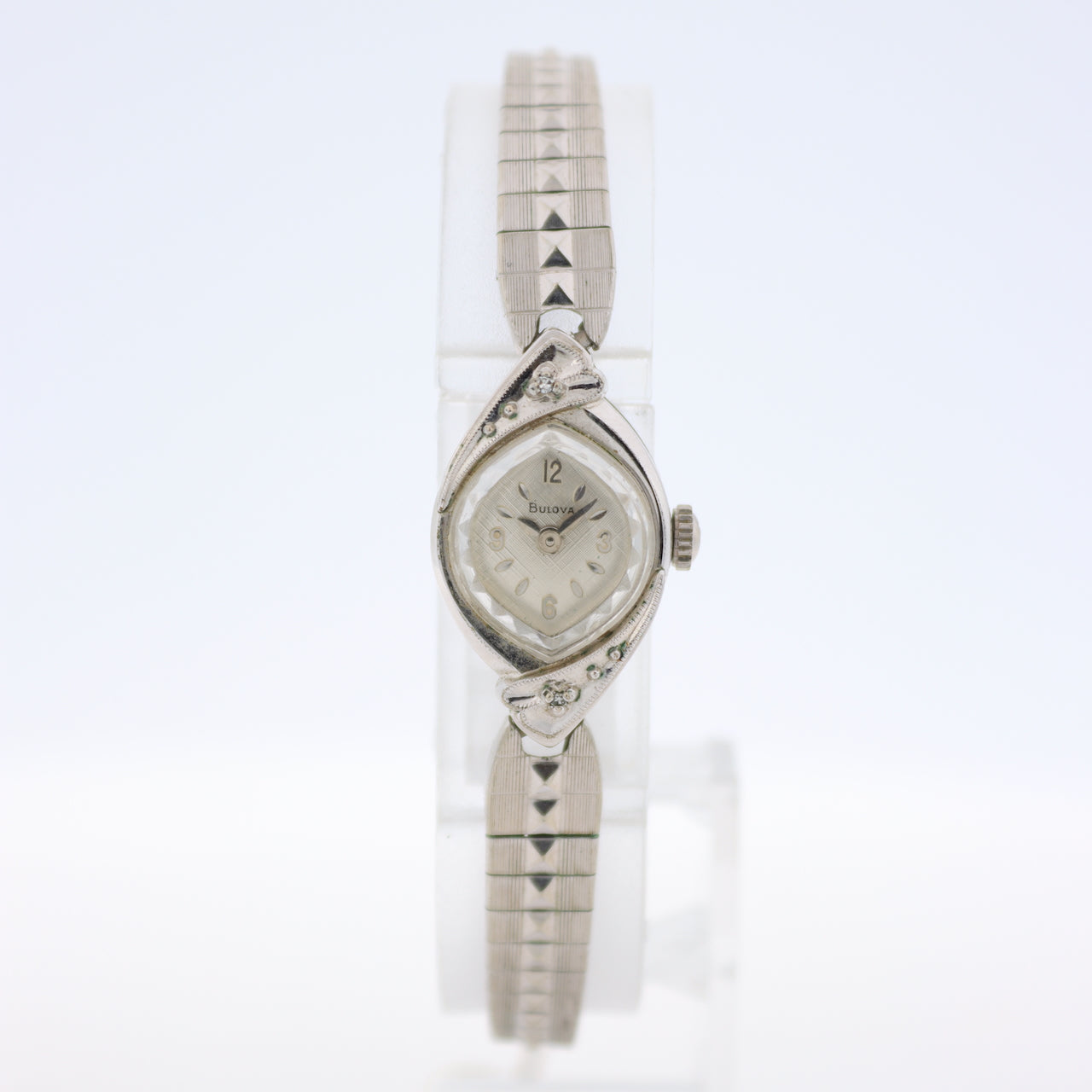 Vintage Bulova 2 Diamond Ladies Mechanical Wristwatch USA 10k RGP Running