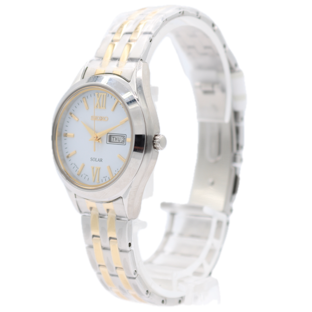 29.5mm 2024 Seiko V138-0AD0 Solar Day Date Ladies Quartz Wristwatch Steel W/Box