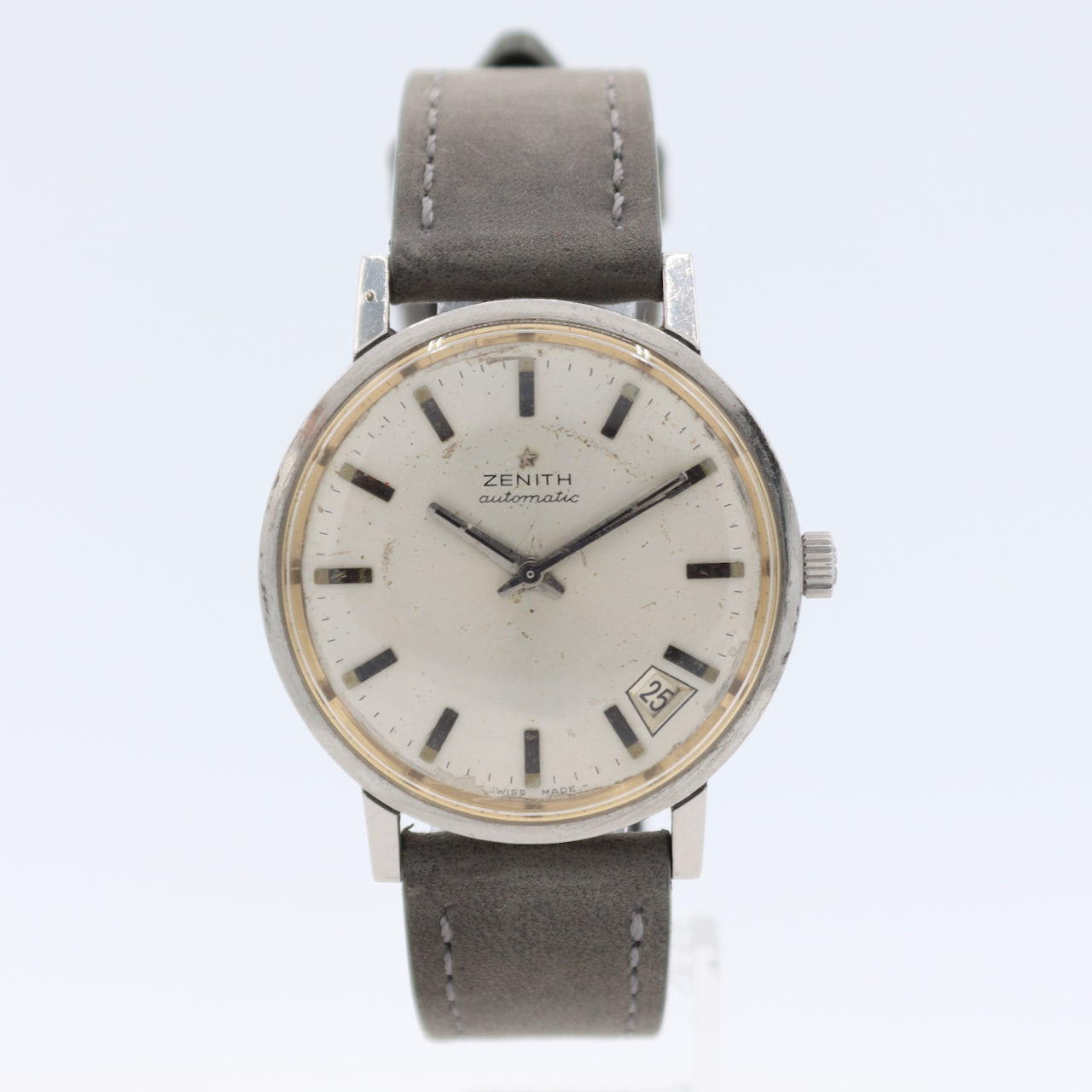 Vintage 36mm Zenith Sunburst 25 Jewel Men's Automatic Wristwatch Swiss Steel