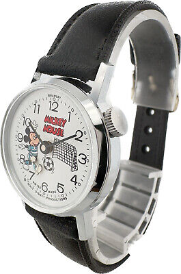 Vintage Bradley Mickey Mouse Soccer Children's Mechanical Wristwatch Swiss w Box