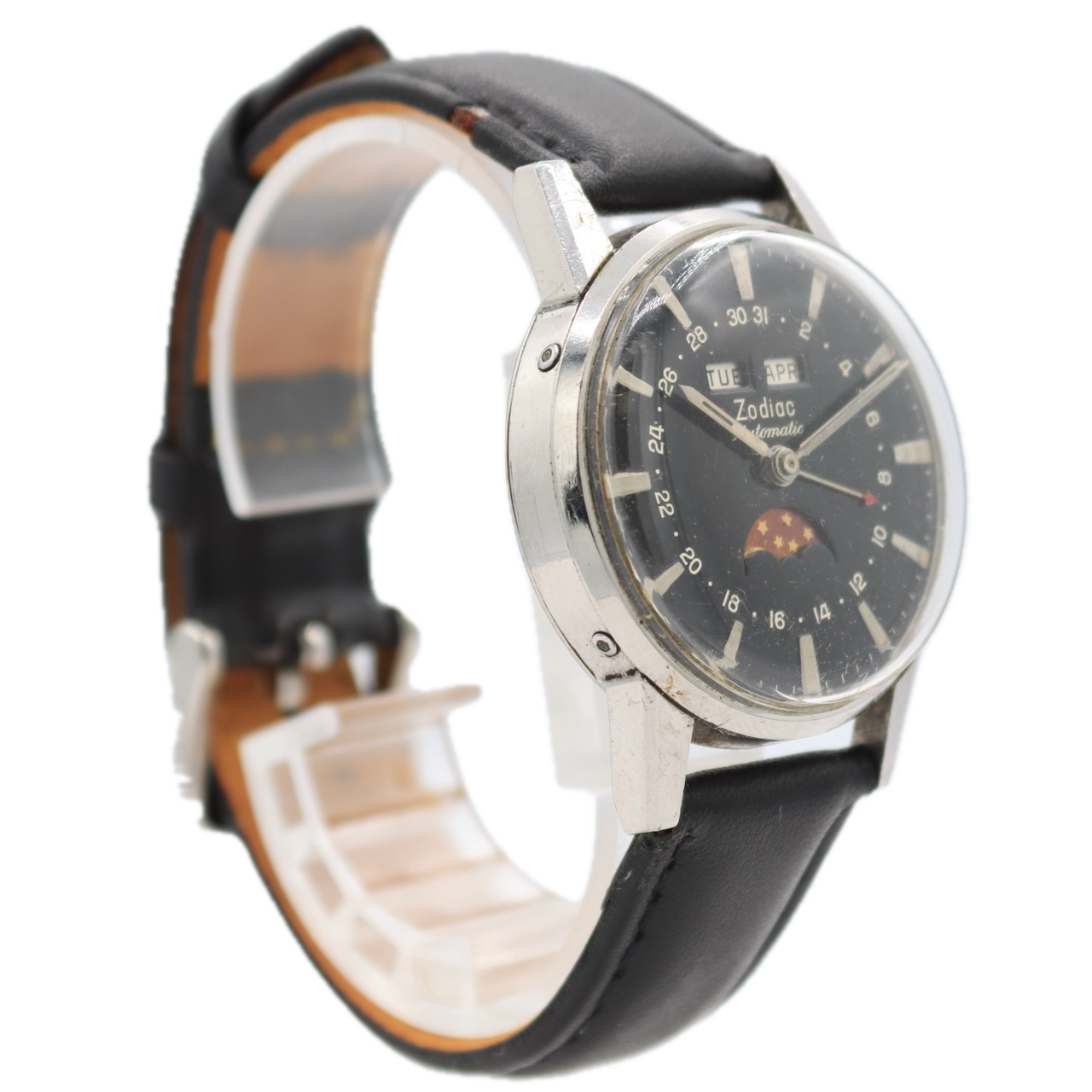 Vintage 34mm Zodiac Triple Date Moonphase Men's Automatic Wristwatch 74 Steel