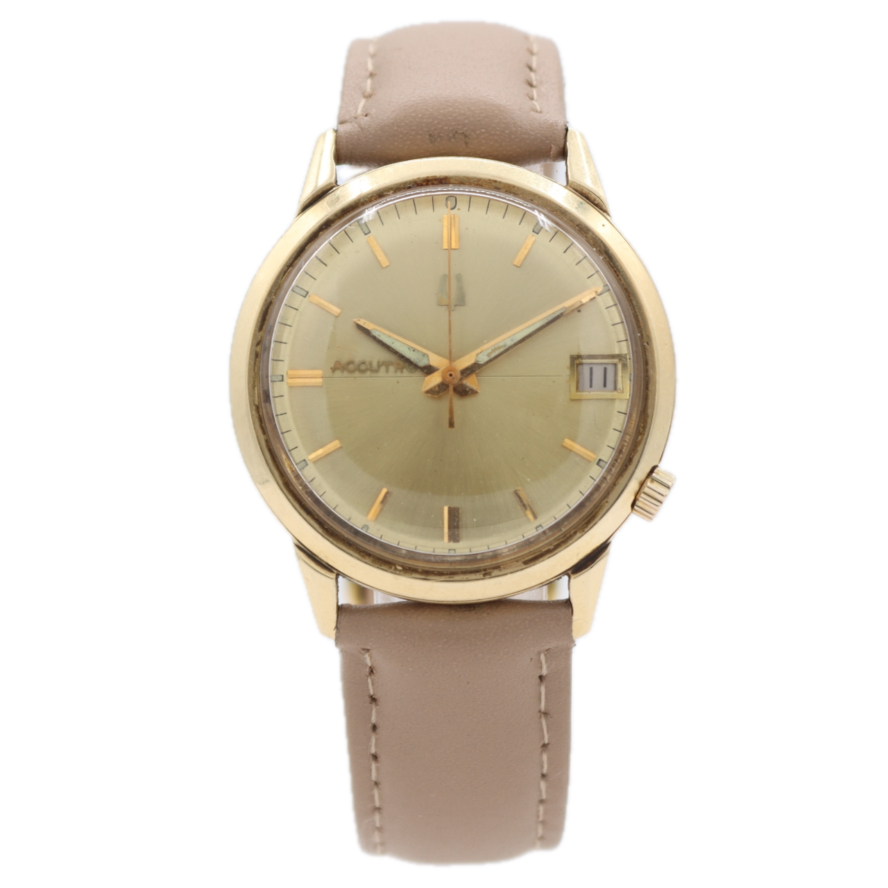 Vintage 1968 Accutron 2661 Date Men's Tuning Fork Wristwatch 218D USA 14k GF