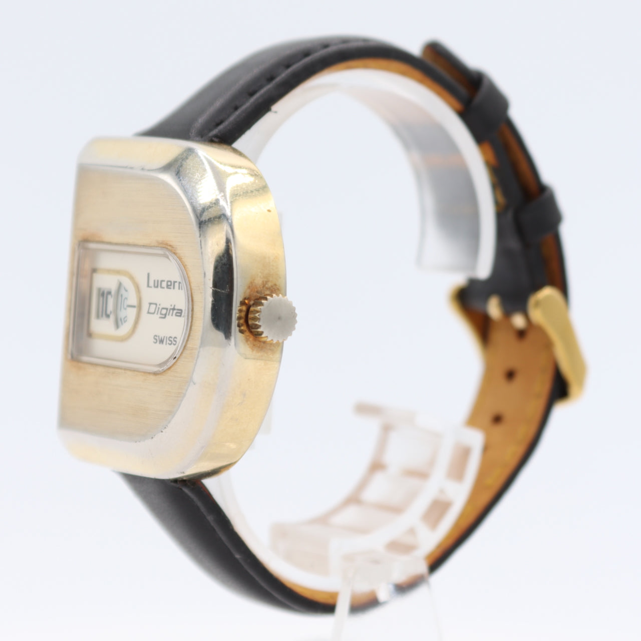 Vintage Lucerne Digital Men's Mechanical Wristwatch Swiss Gold Tone With Box