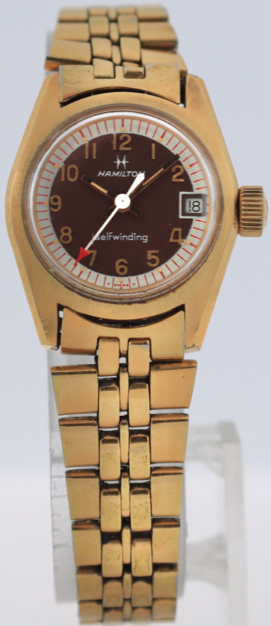 Vintage Hamilton 704003-4 Brown Date Ladies Automatic Wristwatch Swiss