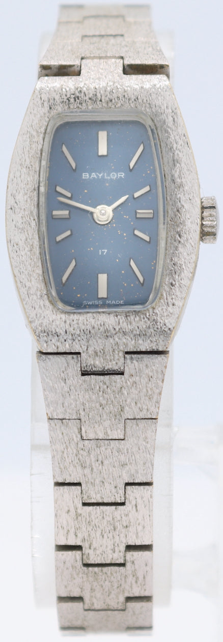 Vintage Baylor Frosted Blue Sunburst Ladies Mechanical Wristwatch ST 69-20