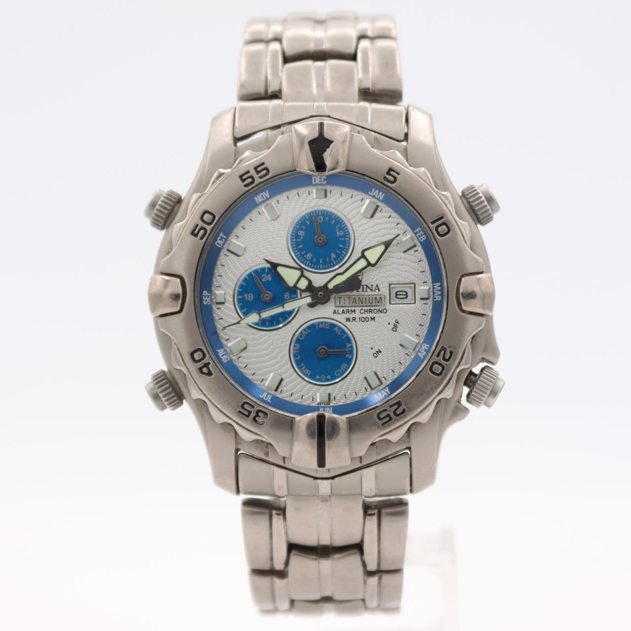 40mm Festina 6574 Alarm Date Men's Quartz Chronograph Wristwatch Titanium W/Box