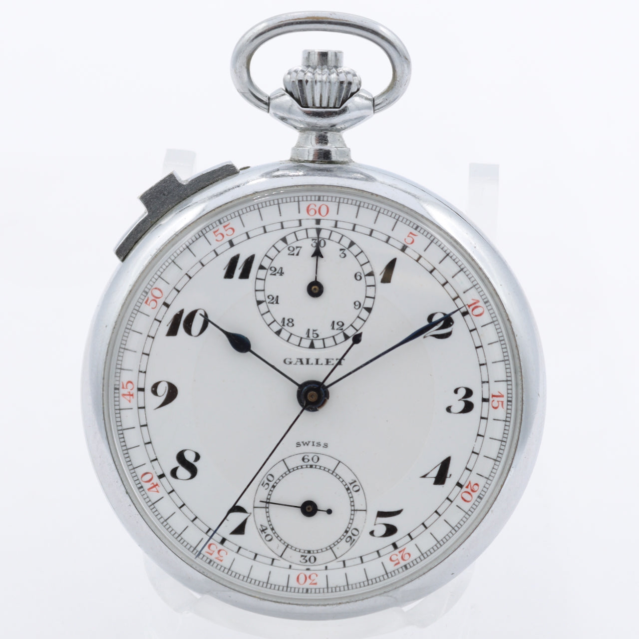 Antique 47mm Gallet 17 Jewel Mechanical Chronograph Pocket Watch Swiss