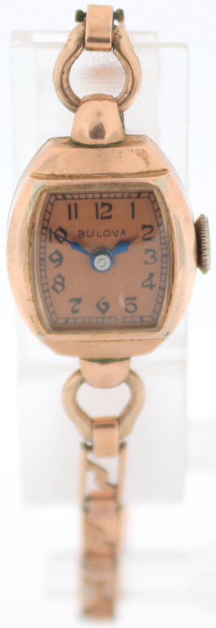 Vintage Bulova Cocktail Ladies Mechanical Wristwatch 5AB 14k Rose Gold Filled