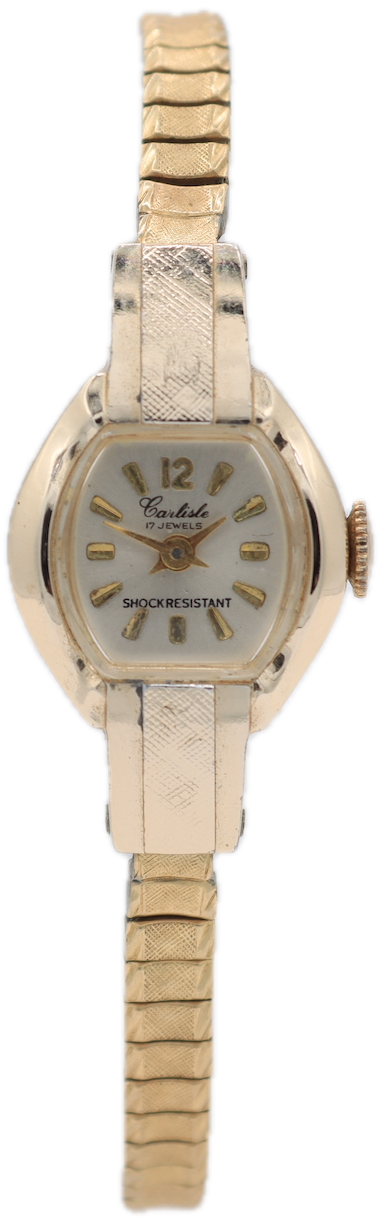 Vintage Carlisle Sunburst Linen Cocktail Ladies Mechanical Wristwatch UT 28A