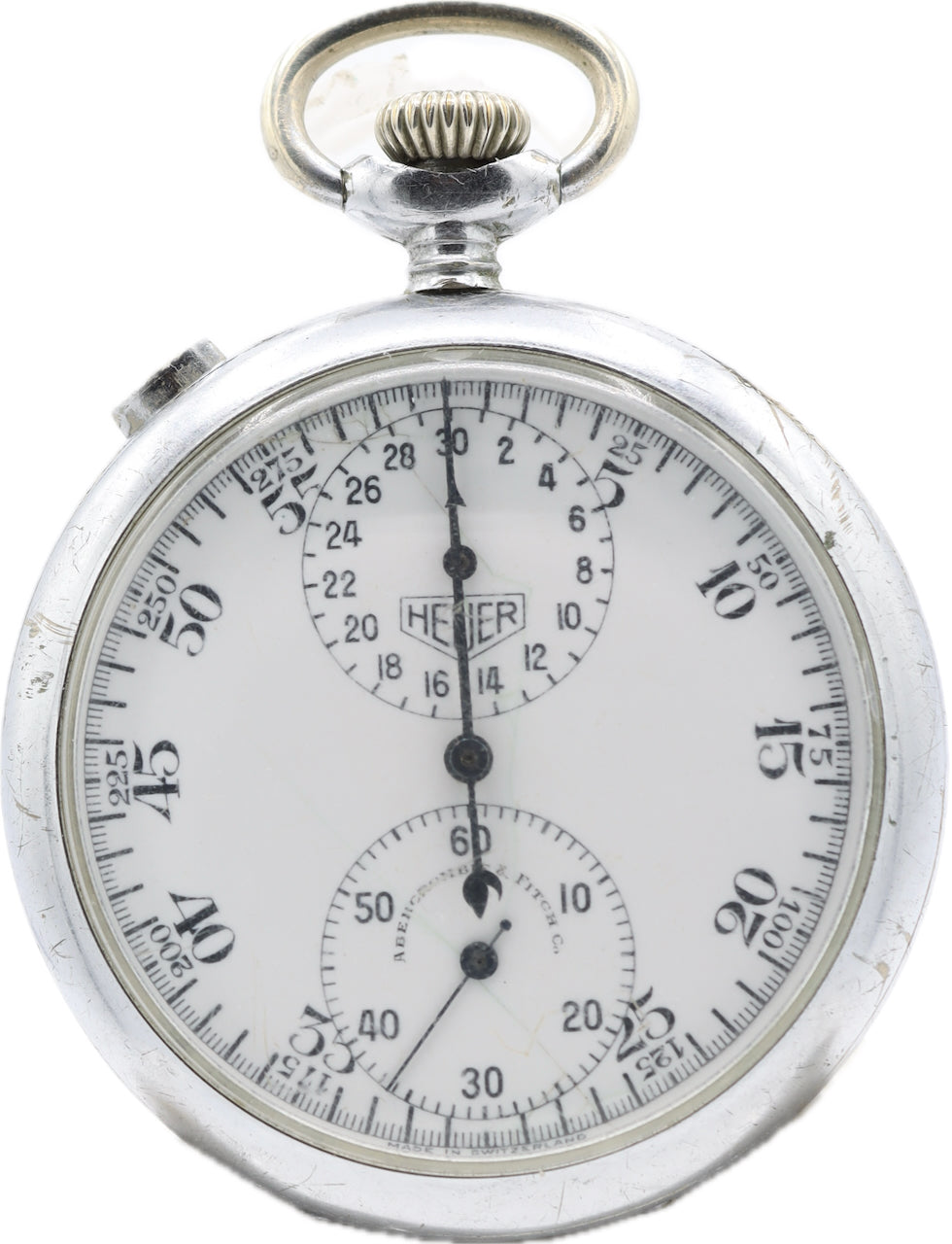 Antique Heuer Abercrombie & Fitch Co. Split Second Stop Watch Valjoux 57 Chrome