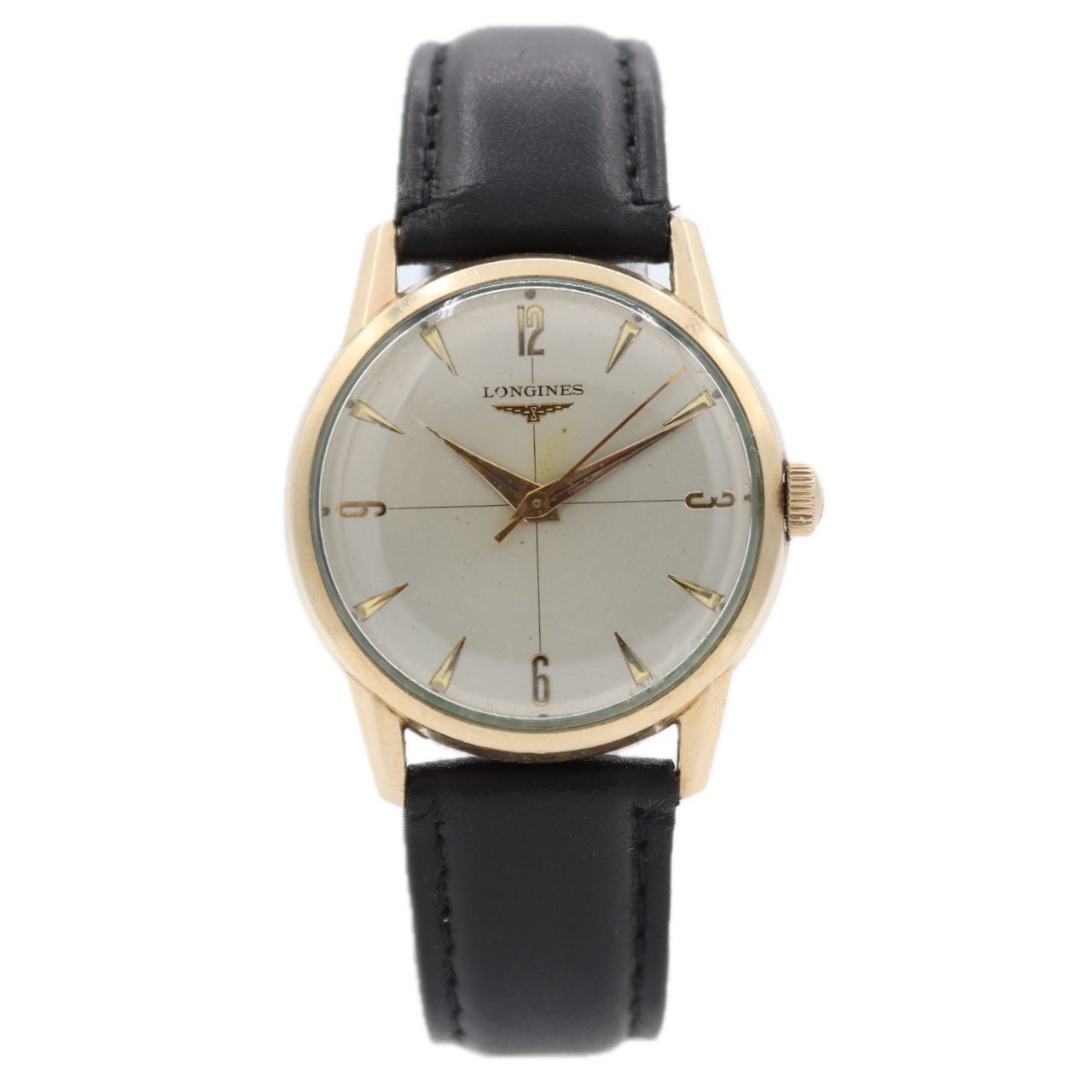 Vintage 1958 Longines Crosshair Dial Men's Mechanical Wristwatch Swiss 10k GF