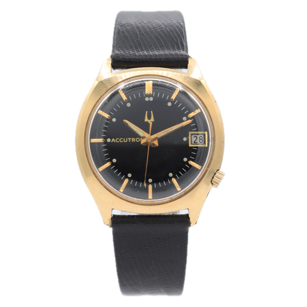 Vintage 34mm Accutron Black Dial Men's Tuning Fork Wristwatch 218 USA 10k RGP